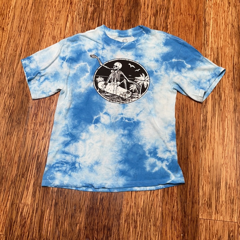 Social Culture blue tie dye skeleton skateboard tee size XL - Picture 3 of 4